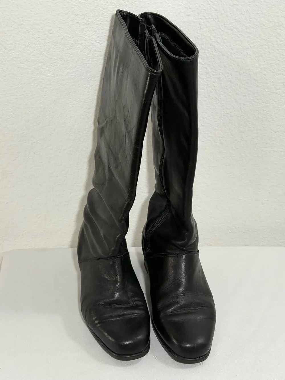 Vintage 90's Re'gence Canada Tall Winter Leather Boots Black Cozy Lined